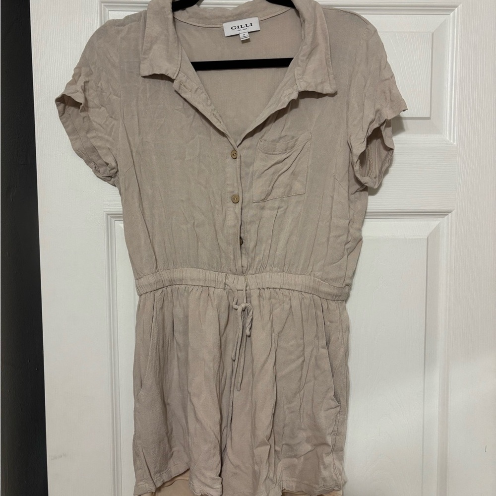 Gilli Light Tan Button-Up Romper